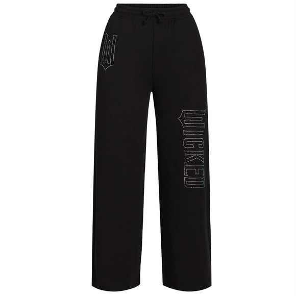 Wicked Women’s Rhinestone Logo Wide Leg Sweatpants Black - Picture 2 of 7